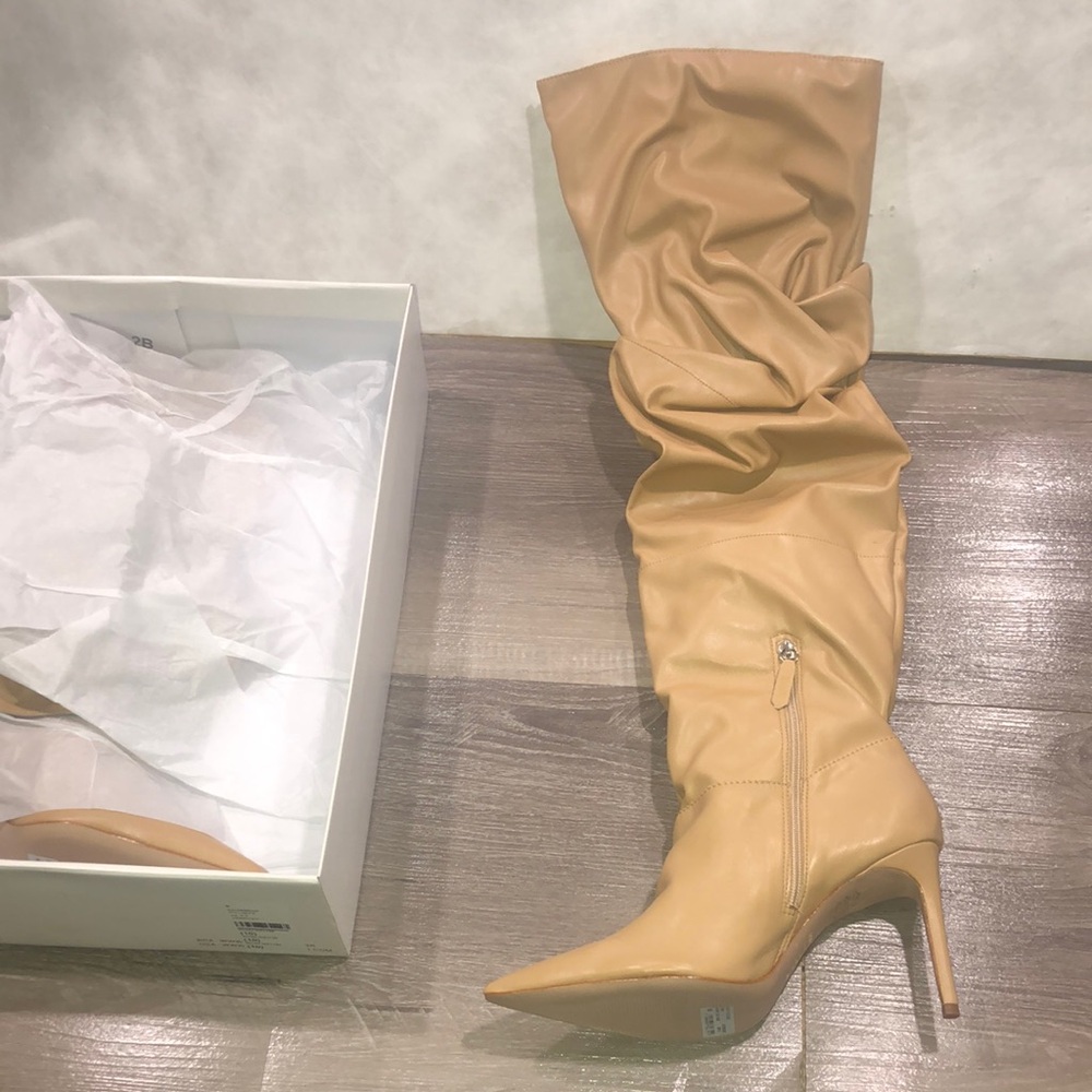 SCHUTZ Ashlee Slouch Tan Leather Over-the-Knee Stiletto Boots New